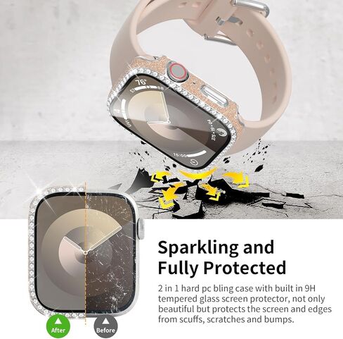 3 Pack Bling Case Compatible with Apple Watch 40mm SE (2nd Gen)/SE/Series 6/5/4, Glitter Diamond Rhinestone Hard PC Bumper Cover with Tempered Glass Screen Protector for iWatch 40mm Accessories in Saudi Arabia