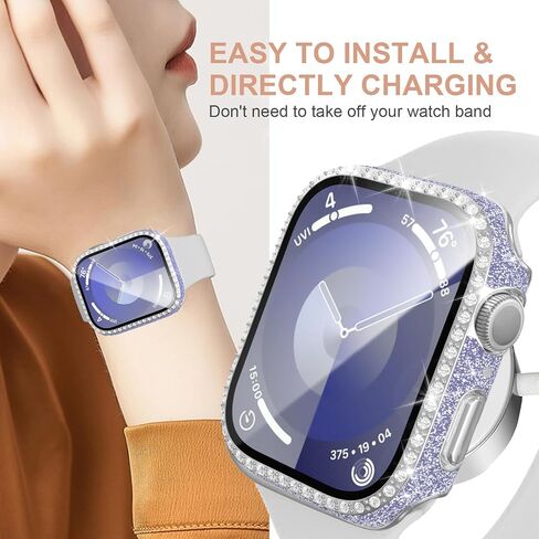 3 Pack Bling Case Compatible with Apple Watch 40mm SE (2nd Gen)/SE/Series 6/5/4, Glitter Diamond Rhinestone Hard PC Bumper Cover with Tempered Glass Screen Protector for iWatch 40mm Accessories in Saudi Arabia