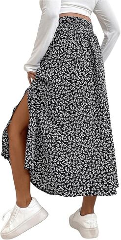 OYOANGLE Women's Maternity Boho Ditsy Floral Print High Waist Split Thigh Long Skirt Pregnancy Skirts in Saudi Arabia