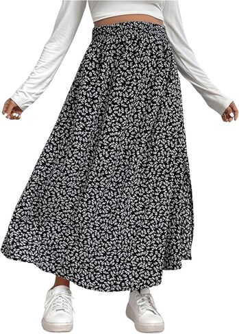 OYOANGLE Women's Maternity Boho Ditsy Floral Print High Waist Split Thigh Long Skirt Pregnancy Skirts in Saudi Arabia