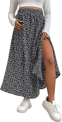 OYOANGLE Women's Maternity Boho Ditsy Floral Print High Waist Split Thigh Long Skirt Pregnancy Skirts in Saudi Arabia