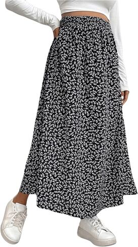 OYOANGLE Women's Maternity Boho Ditsy Floral Print High Waist Split Thigh Long Skirt Pregnancy Skirts in Saudi Arabia