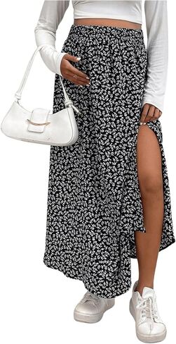 OYOANGLE Women's Maternity Boho Ditsy Floral Print High Waist Split Thigh Long Skirt Pregnancy Skirts in Saudi Arabia