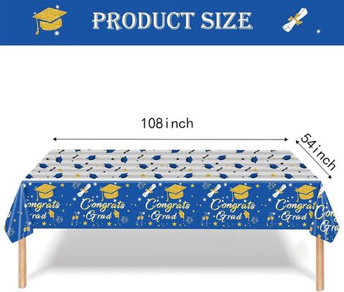 3 Packs Graduation Tablecloth - Graduation Party Decorations 2024, Blue and Gold Graduation Table Cloths, Congrats Grad Table Covers for Graduation Party, Tablecloths for Graduation Ceremony in Saudi Arabia