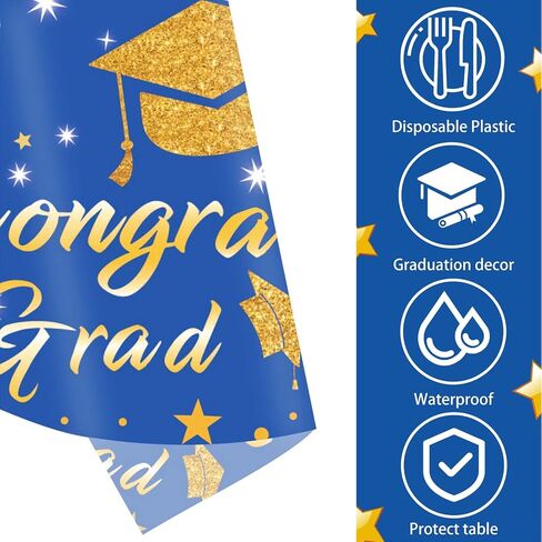 3 Packs Graduation Tablecloth - Graduation Party Decorations 2024, Blue and Gold Graduation Table Cloths, Congrats Grad Table Covers for Graduation Party, Tablecloths for Graduation Ceremony in Saudi Arabia