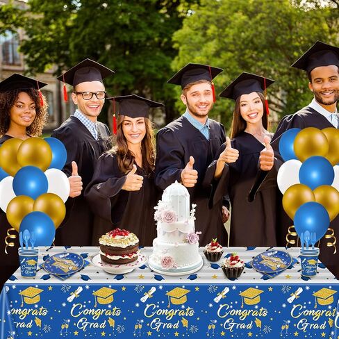 3 Packs Graduation Tablecloth - Graduation Party Decorations 2024, Blue and Gold Graduation Table Cloths, Congrats Grad Table Covers for Graduation Party, Tablecloths for Graduation Ceremony in Saudi Arabia