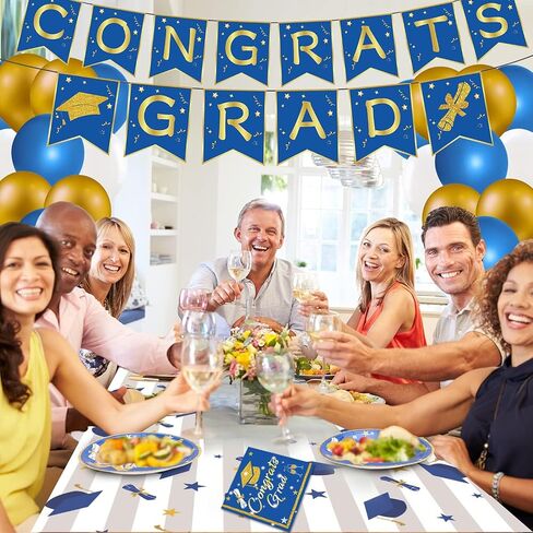 3 Packs Graduation Tablecloth - Graduation Party Decorations 2024, Blue and Gold Graduation Table Cloths, Congrats Grad Table Covers for Graduation Party, Tablecloths for Graduation Ceremony in Saudi Arabia