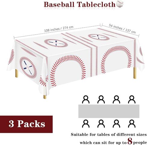 durony 3 Packs Baseball Tablecloth 108 x 54 Inch Plastic Baseball Table Cover Party Tableware for Baseball Theme Birthday Party Supplies in Saudi Arabia