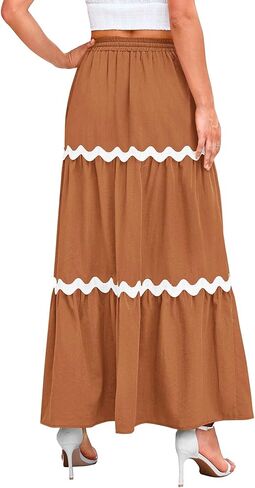 تنورة ماكسي نسائية صيفية بوهو برباط مرنة عالية الخصر من كيروندو 2024 تنانير طويلة غير رسمية للشاطئ على شكل حرف a مع جيوب in Kuwait