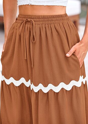 تنورة ماكسي نسائية صيفية بوهو برباط مرنة عالية الخصر من كيروندو 2024 تنانير طويلة غير رسمية للشاطئ على شكل حرف a مع جيوب in Kuwait