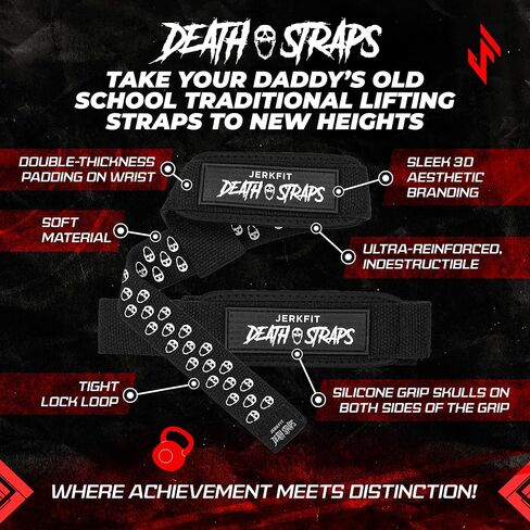 JerkFit Death Straps - Weight Lifting Straps for Men, Women - Durable Wrist Straps for Weightlifting, Gym Workouts, Deadlifts, Powerlifting - Gym Straps With Ultra Thick Neoprene Padded Wrist Wrap in Saudi Arabia