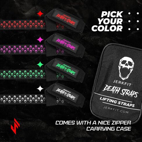 JerkFit Death Straps - Weight Lifting Straps for Men, Women - Durable Wrist Straps for Weightlifting, Gym Workouts, Deadlifts, Powerlifting - Gym Straps With Ultra Thick Neoprene Padded Wrist Wrap in Saudi Arabia