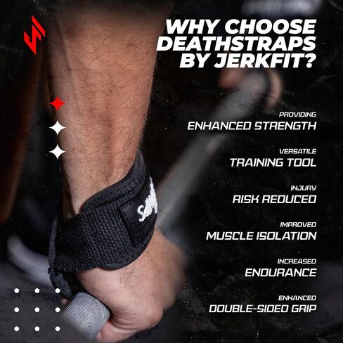 JerkFit Death Straps - Weight Lifting Straps for Men, Women - Durable Wrist Straps for Weightlifting, Gym Workouts, Deadlifts, Powerlifting - Gym Straps With Ultra Thick Neoprene Padded Wrist Wrap in Saudi Arabia