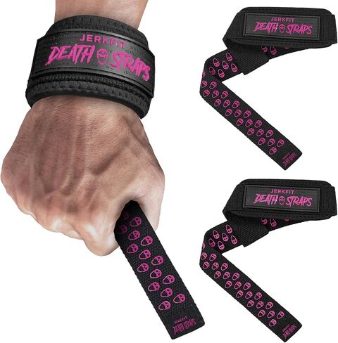 JerkFit Death Straps - Weight Lifting Straps for Men, Women - Durable Wrist Straps for Weightlifting, Gym Workouts, Deadlifts, Powerlifting - Gym Straps With Ultra Thick Neoprene Padded Wrist Wrap in Saudi Arabia