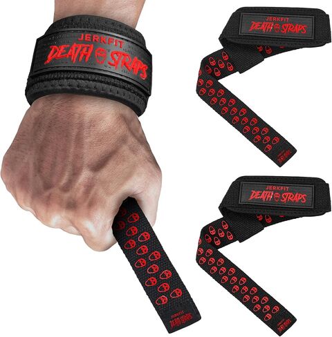 JerkFit Death Straps - Weight Lifting Straps for Men, Women - Durable Wrist Straps for Weightlifting, Gym Workouts, Deadlifts, Powerlifting - Gym Straps With Ultra Thick Neoprene Padded Wrist Wrap in Saudi Arabia