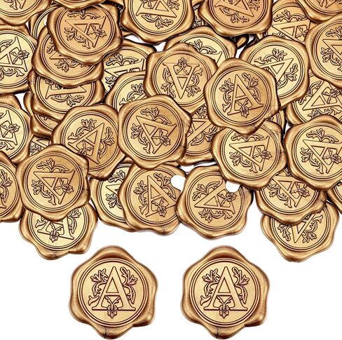 Yoption 50Pcs Initial Alphabet A Adhesive Wax Seal Stickers, Antique Gold Letter Wax Seal Stickers Envelope Seals Self Adhesive Wax Stickers for Wedding Party Birthday Christmas (A) in Saudi Arabia