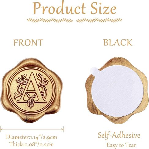 Yoption 50Pcs Initial Alphabet A Adhesive Wax Seal Stickers, Antique Gold Letter Wax Seal Stickers Envelope Seals Self Adhesive Wax Stickers for Wedding Party Birthday Christmas (A) in Saudi Arabia