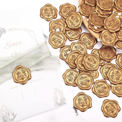 Yoption 50Pcs Initial Alphabet A Adhesive Wax Seal Stickers, Antique Gold Letter Wax Seal Stickers Envelope Seals Self Adhesive Wax Stickers for Wedding Party Birthday Christmas (A) in Saudi Arabia