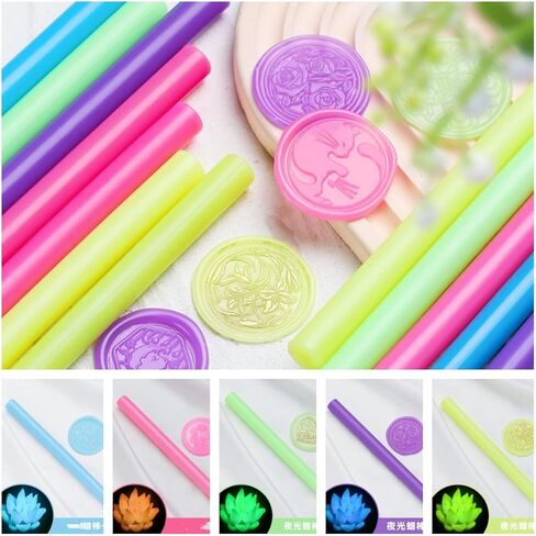 أعواد شمع متوهجة تتوهج في الظلام، أعواد ختم شمع متوهجة من NEX&CO، كبيرة 11 مم متعددة الألوان، عصي مسدس صمغ مضيئة للحرف اليدوية، دعوات الزفاف، ديكور الحفلات، قرطاسية يومية، 10 عبوات in Kuwait