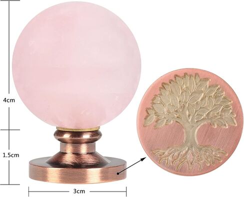 TUMBEELLUWA Crystal Wax Seal Stamp Set, 1 Sphere Stone Hilt and 4 Copper Seals for Envelope, Party Invitation, Greeting Card, Rose Quartz Handle + Tree of Life + Luck + Birthday + Christmas in Saudi Arabia