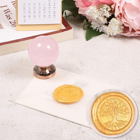TUMBEELLUWA Crystal Wax Seal Stamp Set, 1 Sphere Stone Hilt and 4 Copper Seals for Envelope, Party Invitation, Greeting Card, Rose Quartz Handle + Tree of Life + Luck + Birthday + Christmas in Saudi Arabia