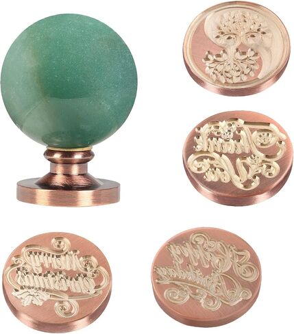 TUMBEELLUWA Crystal Wax Seal Stamp Set, 1 Sphere Stone Hilt and 4 Copper Seals for Envelope, Party Invitation, Greeting Card, Rose Quartz Handle + Tree of Life + Luck + Birthday + Christmas in Saudi Arabia