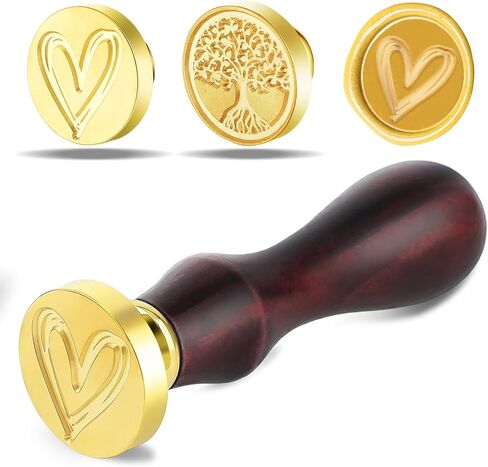 Amabro Wax Seal Stamp, 2PCS Vintage Removable Brass Head 1PCS Retro Rosewood Handle Sealing Wax Stamp for Wedding Party Invitation Gift Wrap Envelope Christmas Thanksgiving Card(Heart, Tree) in Saudi Arabia