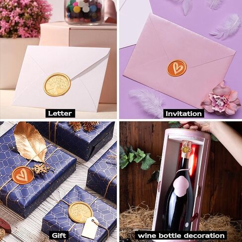 Amabro Wax Seal Stamp, 2PCS Vintage Removable Brass Head 1PCS Retro Rosewood Handle Sealing Wax Stamp for Wedding Party Invitation Gift Wrap Envelope Christmas Thanksgiving Card(Heart, Tree) in Saudi Arabia