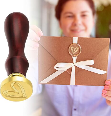Amabro Wax Seal Stamp, 2PCS Vintage Removable Brass Head 1PCS Retro Rosewood Handle Sealing Wax Stamp for Wedding Party Invitation Gift Wrap Envelope Christmas Thanksgiving Card(Heart, Tree) in Saudi Arabia