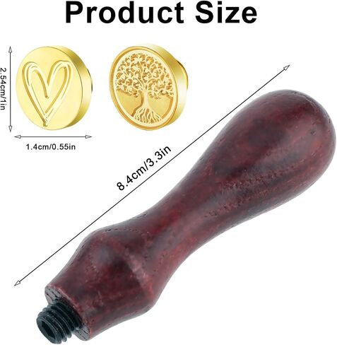 Amabro Wax Seal Stamp, 2PCS Vintage Removable Brass Head 1PCS Retro Rosewood Handle Sealing Wax Stamp for Wedding Party Invitation Gift Wrap Envelope Christmas Thanksgiving Card(Heart, Tree) in Saudi Arabia