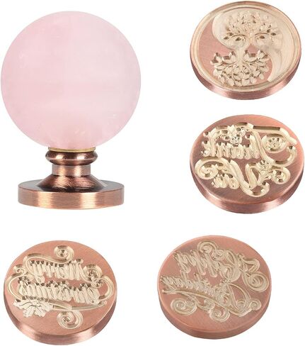 TUMBEELLUWA Crystal Wax Seal Stamp Set, 1 Sphere Stone Hilt and 4 Copper Seals for Envelope, Party Invitation, Greeting Card, Rose Quartz Handle + Tree of Life + Luck + Birthday + Christmas in Saudi Arabia