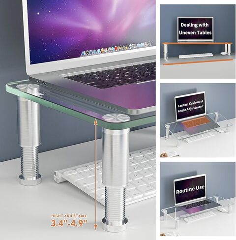 Clear Computer Monitor Riser with Height Adjustable Multi Media Desktop Stand for Flat Screen LCD LED TV, Laptop/Notebook/Xbox One,HD01T-001 in Saudi Arabia