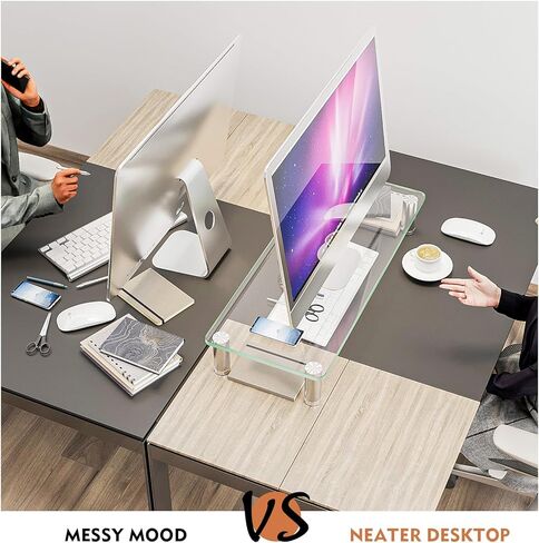 Clear Computer Monitor Riser with Height Adjustable Multi Media Desktop Stand for Flat Screen LCD LED TV, Laptop/Notebook/Xbox One,HD01T-001 in Saudi Arabia