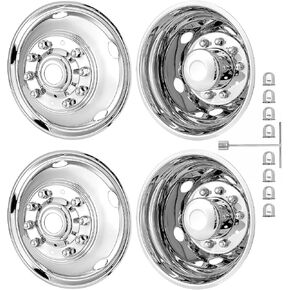 19.5 بوصة Hubcaps 10 Lug 304 من الفولاذ المقاوم للصدأ، 19.5 عجلة محاكاة سطح مصقول، 2 قطعة عجلة أمامية و2 قطعة عجلة خلفية، مجموعة مسامير على عجلة القيادة متوافقة مع Ford 2005-2025 F450/F550 in Kuwait