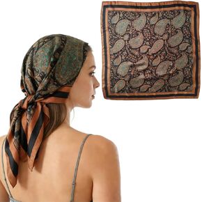 وشاح شعر الرأس من Hjiaruiky أوشحة تشبه الحرير الساتان للنساء باندانا لوشاح محفظة الشعر للنساء لحقائب اليد باللون البني in Kuwait