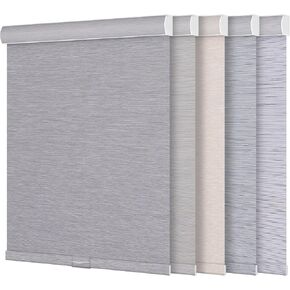 ستائر تعتيم دوارة للنوافذ، ستائر دوارة لاسلكية بدون توقف، ستائر نافذة جاكار مخططة لغرفة النوم، قماش معزول حراريًا (رمادي، عرض 35 بوصة × ارتفاع 72 بوصة) in Kuwait