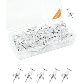 50 قطعة من دبابيس الدفع القصيرة للوحة إعلانات Fluxynara، مسامير إبهام مع طرف من البلاستيك الشفاف والفولاذ، مسامير إبهام مع صندوق تخزين للوحة الفلين والمكتب والفصول الدراسية والحياة اليومية in Kuwait