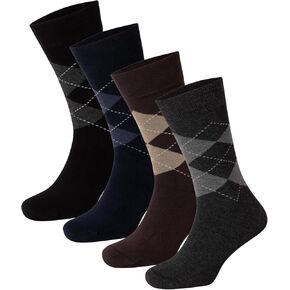 Bamboo Dress Socks for Men, 4-Pack Classic Argyle Seamless Toe, Black/Gray/Navy/Brown in Saudi Arabia