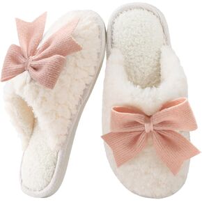 Women's Memory Foam Slippers, Cute Bow Design, Plush Faux Fur Indoor Outdoor House Shoes, Cozy Lightweight Footwear for Adults in Saudi Arabia