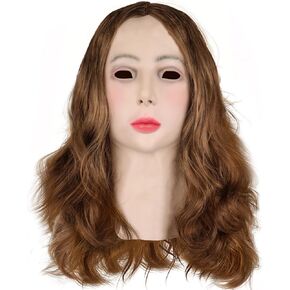 Halloween Mask Costume Woman Face with Long Hair, Halloween Party Mask Latex Full Head Masks Crossdressing Cosplay Party Fancy Dress in Saudi Arabia
