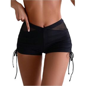 OYOANGLE Women's Ruched Swimsuit Bikini Bottom Mesh Beach Boyshorts Drawstring Swim Briefs in Kuwait