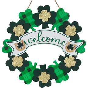 ديكورات يوم القديس باتريك، DECSPAS شامروك أخضر معلق علامة ترحيب ديكور باب يوم القديس باتريك للمنزل، أكاليل عيد القديس باتريك الاحتفالية المحظوظة للباب الأمامي، الشرفة الأمامية، الجدار in Kuwait