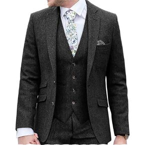Men Suit Classic Regular Fit 3 Piece Tweed Herringbone Wool Jacket Tuxedos Wedding Grooms Blazer+Vest+Pants in Saudi Arabia