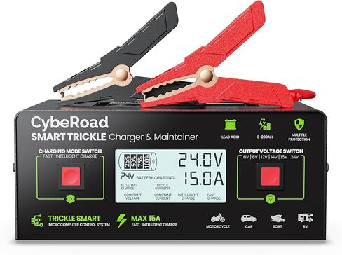 شاحن بطارية Zustov&Cyberoad ذكي متعدد الجهد 6V/8V/12V/14V/16V/24V لبطاريات الرصاص الحمضية، شاحن هزيل قابل للتعديل 0–15A مع مزيل كبريت مدمج وصيانة لعربة الجولف والسيارة والبحرية وRV in Saudi Arabia