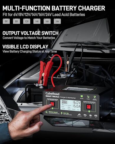 شاحن بطارية Zustov&Cyberoad ذكي متعدد الجهد 6V/8V/12V/14V/16V/24V لبطاريات الرصاص الحمضية، شاحن هزيل قابل للتعديل 0–15A مع مزيل كبريت مدمج وصيانة لعربة الجولف والسيارة والبحرية وRV in Saudi Arabia