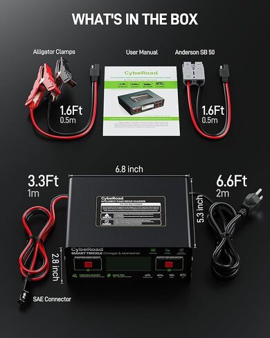 شاحن بطارية Zustov&Cyberoad ذكي متعدد الجهد 6V/8V/12V/14V/16V/24V لبطاريات الرصاص الحمضية، شاحن هزيل قابل للتعديل 0–15A مع مزيل كبريت مدمج وصيانة لعربة الجولف والسيارة والبحرية وRV in Saudi Arabia