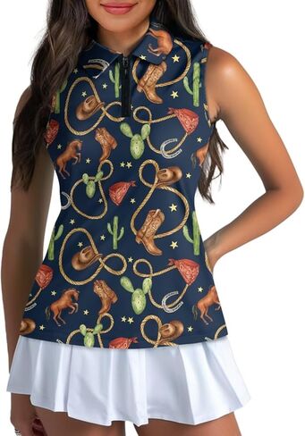 POLERO Mushroom Golf Shirt for Women Tennis Tank Tops Sleeveless Zip Up Golf Workout Athletic Outfits in Saudi Arabia