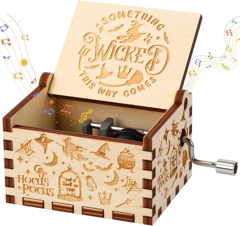 صندوق الموسيقى الساحرة، صندوق موسيقي خشبي قوطي عتيق للنساء والفتيات والأطفال، هدية ديكور ساحرة صغيرة لطيفة للحفلات وأعياد الميلاد والهالوين (6.3 × 5.1 × 3.8 سم) in Kuwait