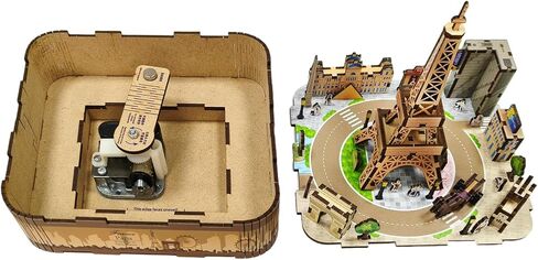 صندوق موسيقى برج ايفل خشبي ثلاثي الأبعاد | باريس 3D لغز صندوق موسيقي للبالغين | مجموعة بناء مكونة من 115 قطعة مع عربة دوارة، مجموعة نماذج التجميع، هدية فريدة لديكور المنزل (5# باريس) in Kuwait