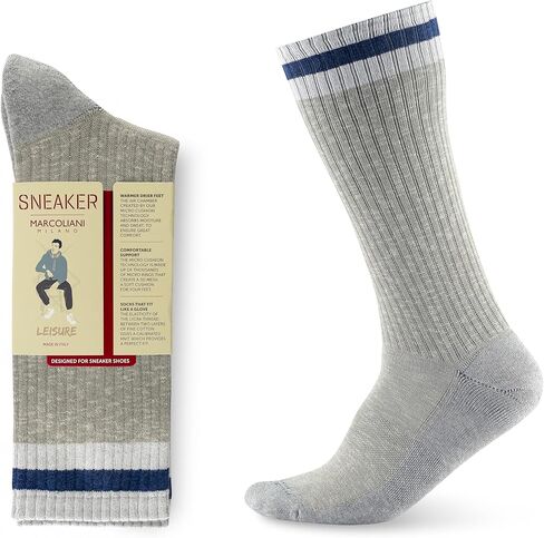 Marcoliani Milano Men's Mid-Calf Pima Cotton Preppy Stripe Sneaker Socks, Silver Grey in Kuwait